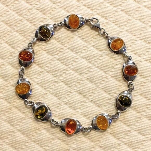 Vintage Jewelry - Vintage Sterling Silver Multi Color Amber Tennis Bracelet